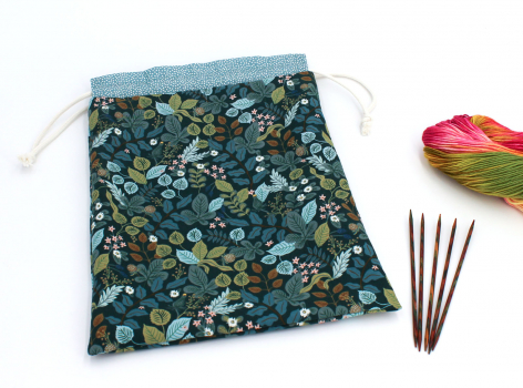 Preview: Projektbeutel/ Handarbeitsbeutel mit Kordel Dancing Leaves